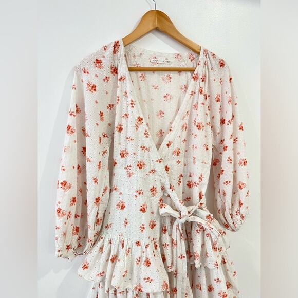 Maia Bergman Floral Ines Dress S Eyelet Wrap Pink White Travel Beach Bridal Grad - Picture 4 of 10